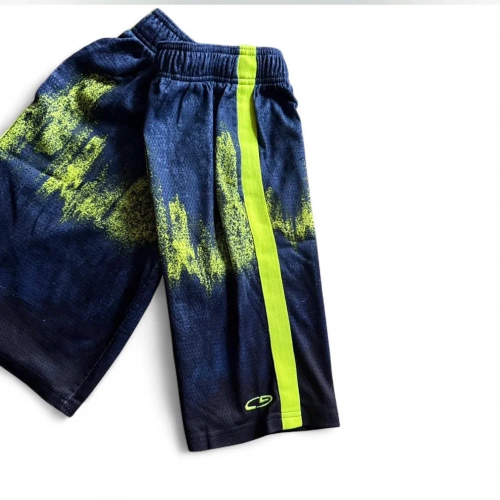 C9 By Champion Boys Athletic Mesh Shorts Size M 8-10 Navy Blue Neon Green